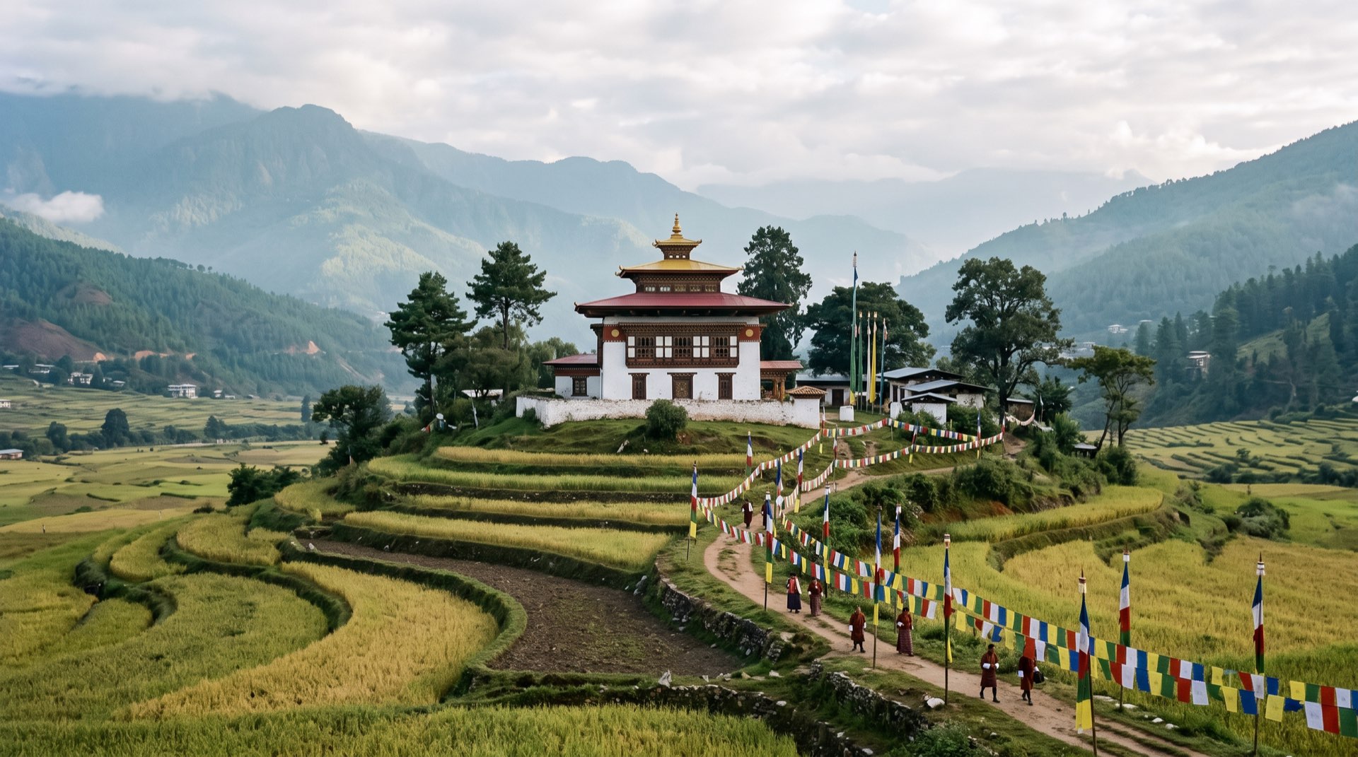 Chimi Lhakhang among the rice fields