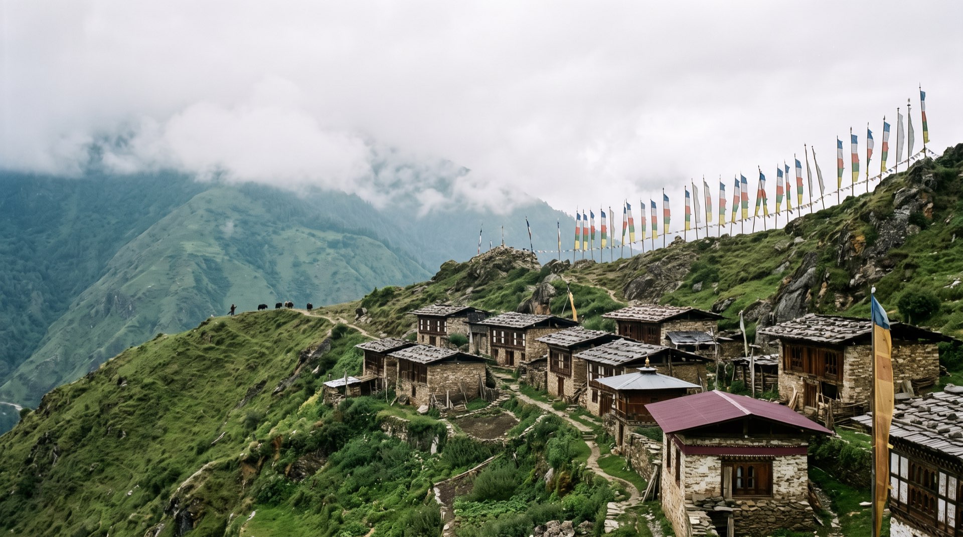 A Brokpa village on a steep slope at Merak