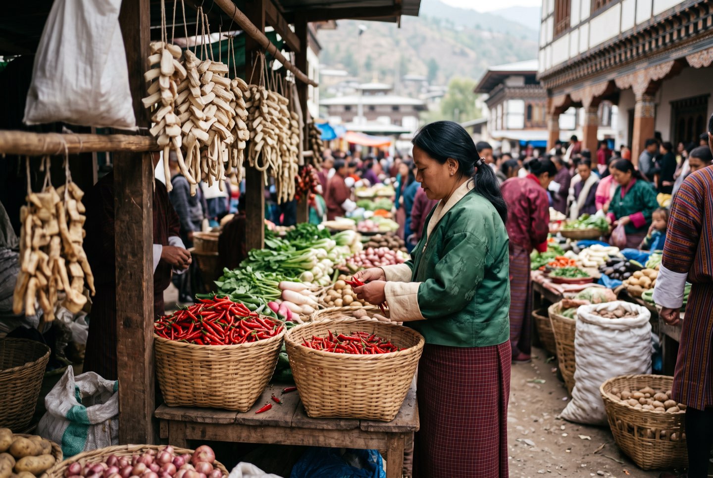 Vegetables and dried cheese at Thimphu’s market